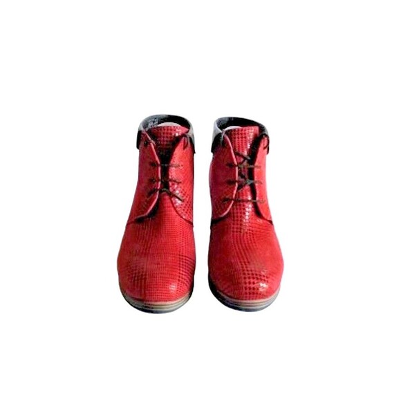 WOLKY Women's Jacquerie Booties Red Dessin Suede Sz 9 40 Lace Up Ankle Boots - Picture 7 of 13
